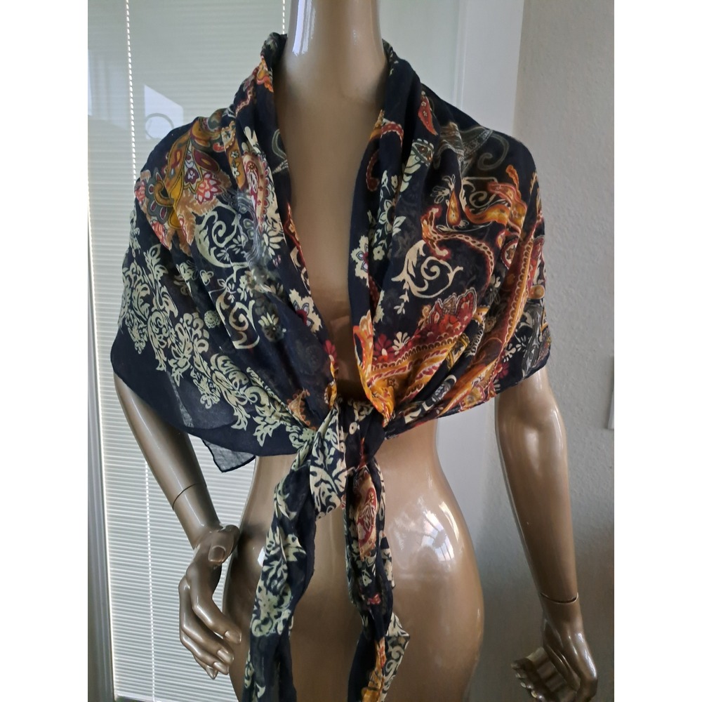 Kaila Navy Blue Paisley Rayon Sarong Wrap Beach Cover Up Shawl Scarf